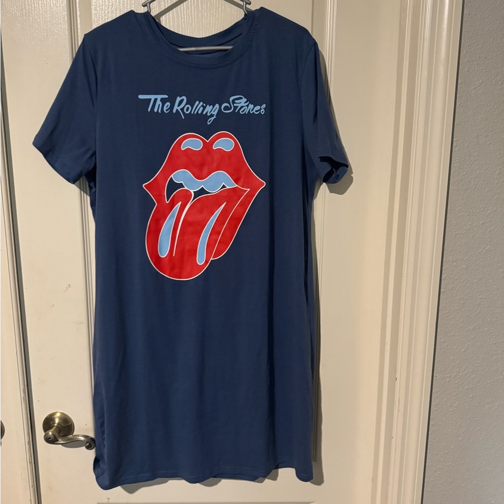 Blue Rolling Stones Graphic T-Shirt Dress